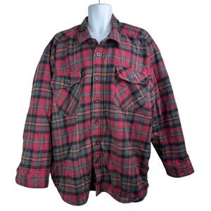 Outdoor Life Fleece Lined Plaid Flannel Shacket Shirt Jacket Size 3XL Red Black